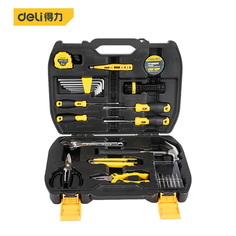 得力(deli) 多功能五金工具箱套装 手动工具电工维修工具箱应急包27件 DL