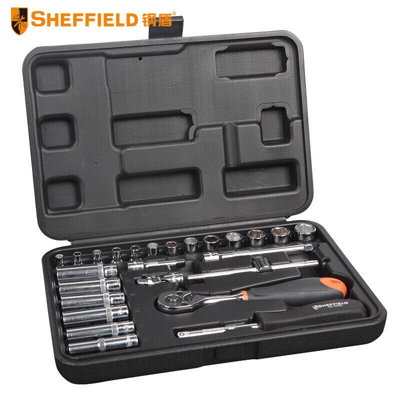 钢盾 SHEFFIELD S010004 工具箱棘轮扳手25件套6.3mm系列公