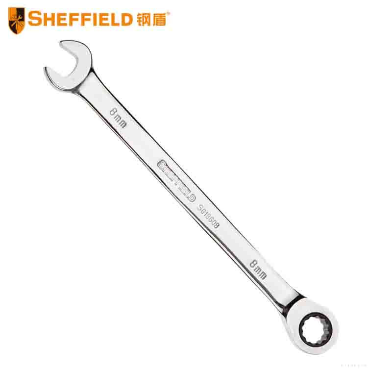 钢盾 SHEFFIELD  S018619 公制精抛光棘开两用加长快扳19mm
