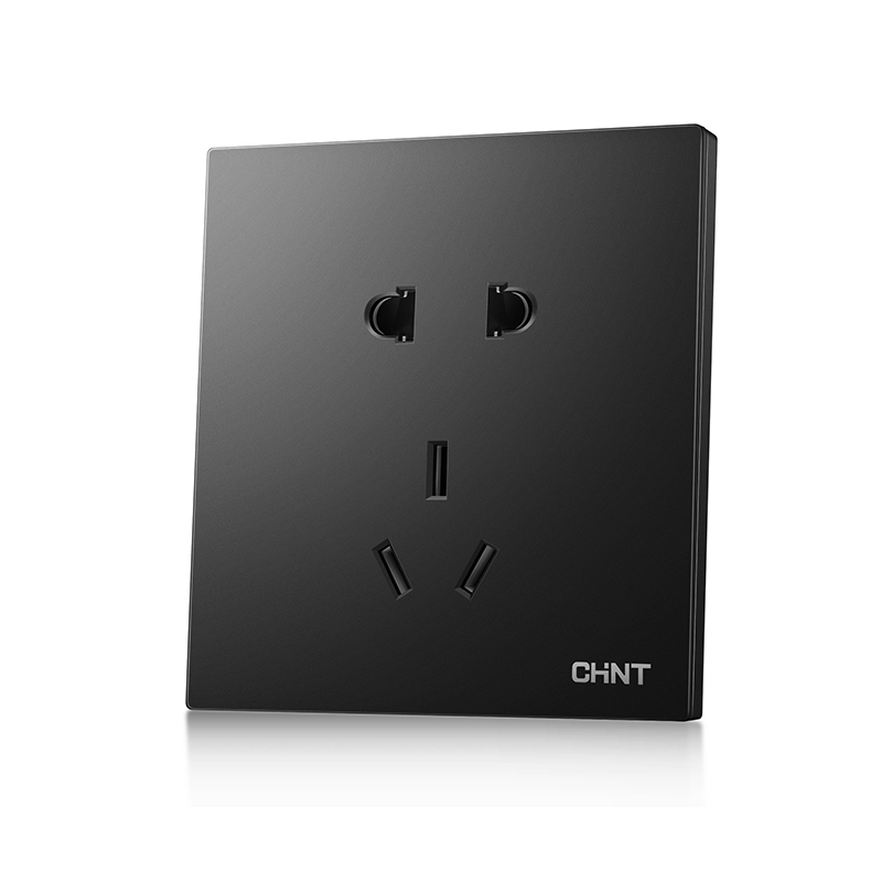 正泰开关插座面板 黑灰色开关插座 二三插五孔5孔插座面板16a插座开关  联体插