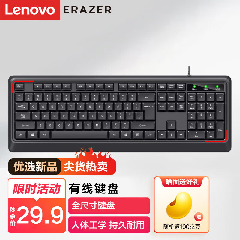 联想（Lenovo）异能者 有线键盘 K201  键盘 有线 商务办公键盘 全尺