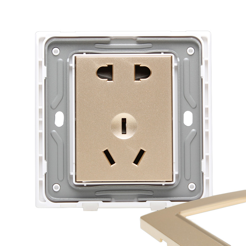 正泰开关插座 五孔插座 二三插 钢架墙壁开关插座面板 NEW7L香槟金色 正五孔