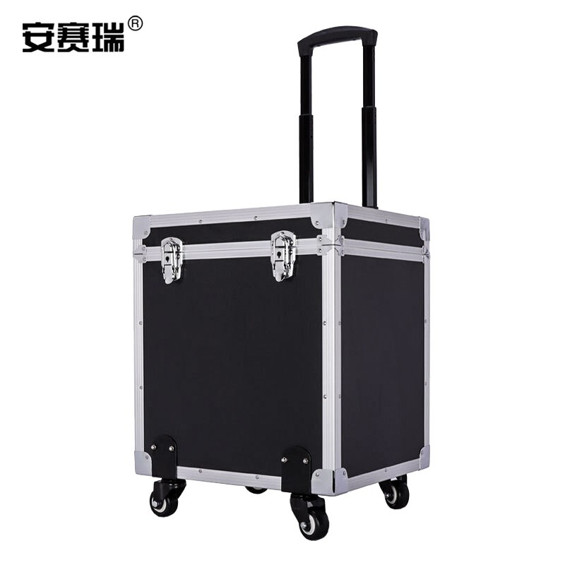 安赛瑞 铝合金拉杆箱 多功能电工维修五金工具箱 设备仪器仪表收纳箱 空箱黑色 2