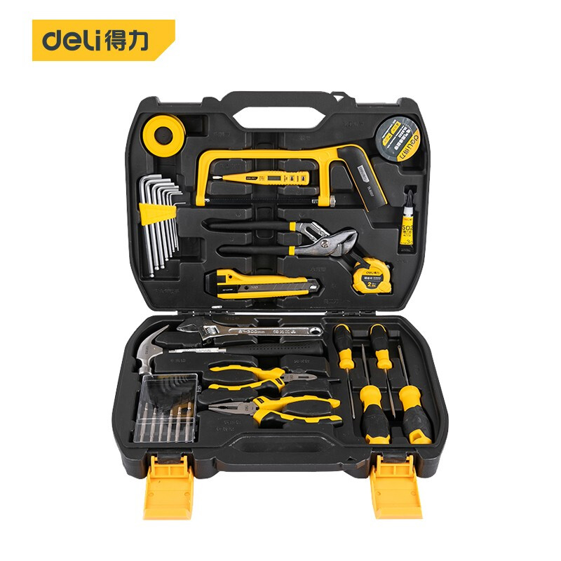 得力(deli) 多功能五金工具箱套装 手动工具电工维修工具箱应急包30件套 D