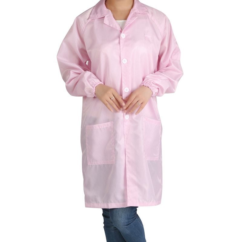 厚创防静电条纹大褂无尘服静电衣防尘服防护服食用品电子车间工作服 粉色 L