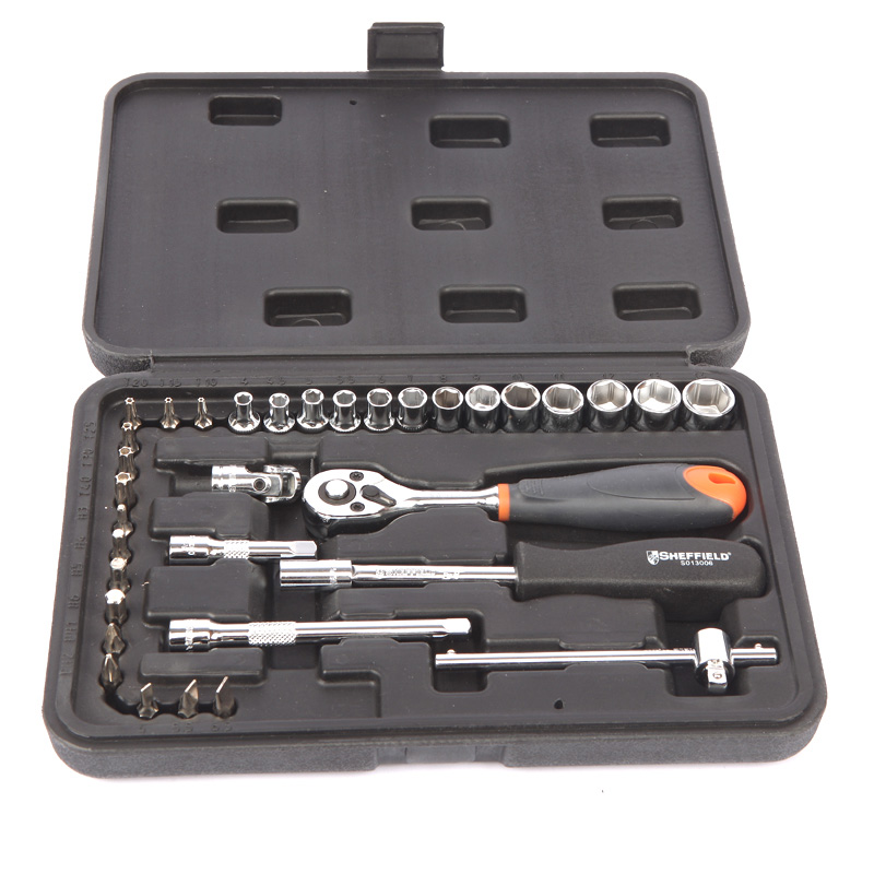 钢盾S010035 35件套6.3mm公制套筒组套 家用汽修组套 棘轮扳手SD