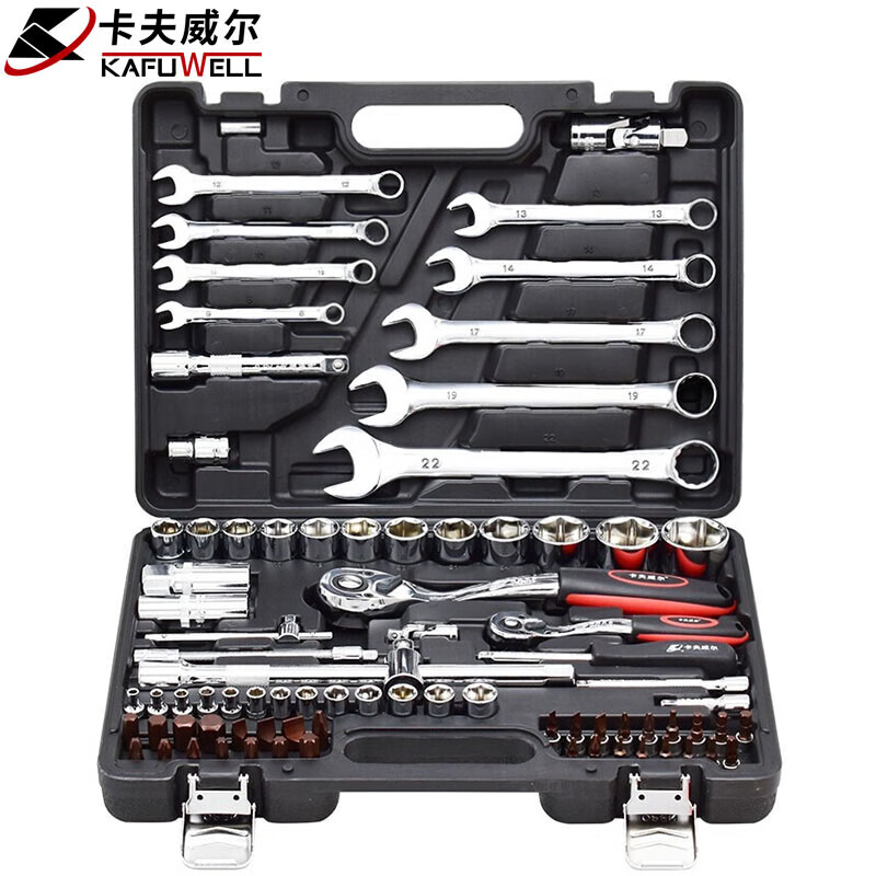 卡夫威尔 82件套修车工具箱 机修汽修工具套装套筒扳手组套工具箱 维修拆卸工具 