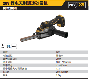 DCM200N-A9	20V锂电无刷调速砂带机单机纸盒装